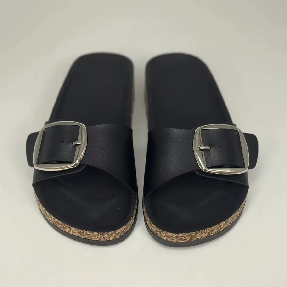 

2024 Summer New Slippers Casual Square Button Slippers Cork Flat Bottom Slippers For Outdoor Wear Slippers