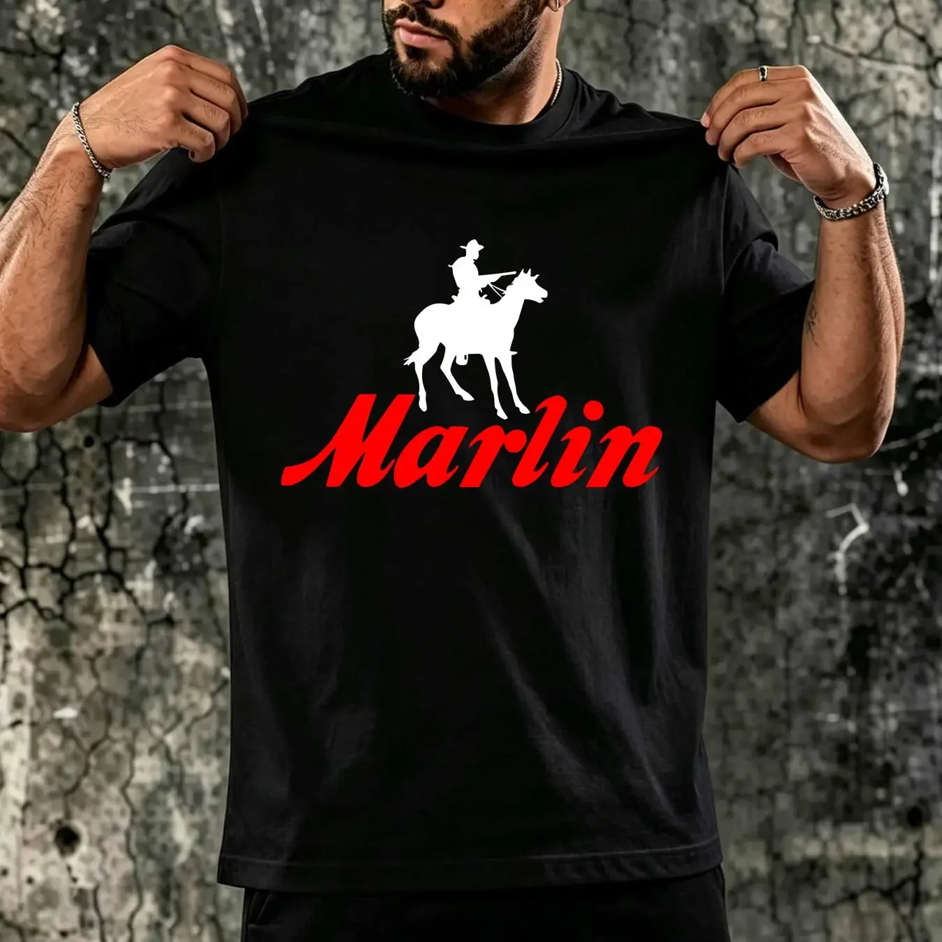 washed T Shirt Marlin Gunmaker Logo Guns Firearms Rifles Men's Navy Blue S 5XL long sleeves vintage Washed fashion