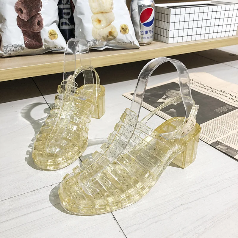 Women Transparent Sandals Summer New Plastic Beach Women Transparent Casual Toe Fashion Jelly High Heel Sandals Waterproof