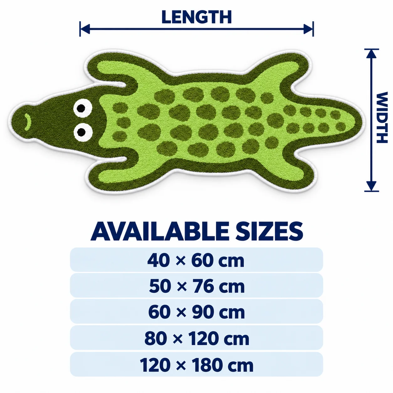 Funny Green Crocodile Shaped Area Rug, Cartoon Animal Floor Mat for Entryway Living Room and Jungle Home Decor