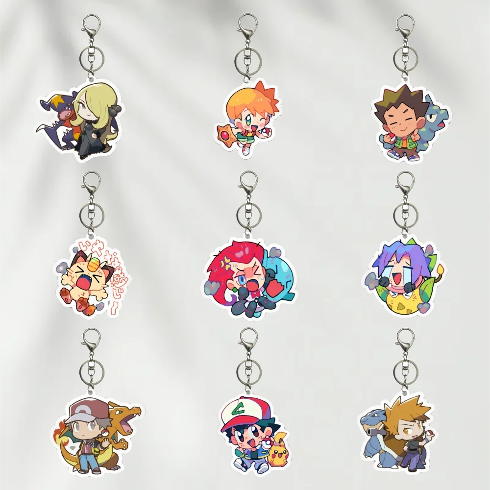 

DIY Homemade Acrylic Keychain Q-version Pokemon Trainer Meowth Blastoise Rocket Team Anime Peripheral Bag Pendant Holiday Gift