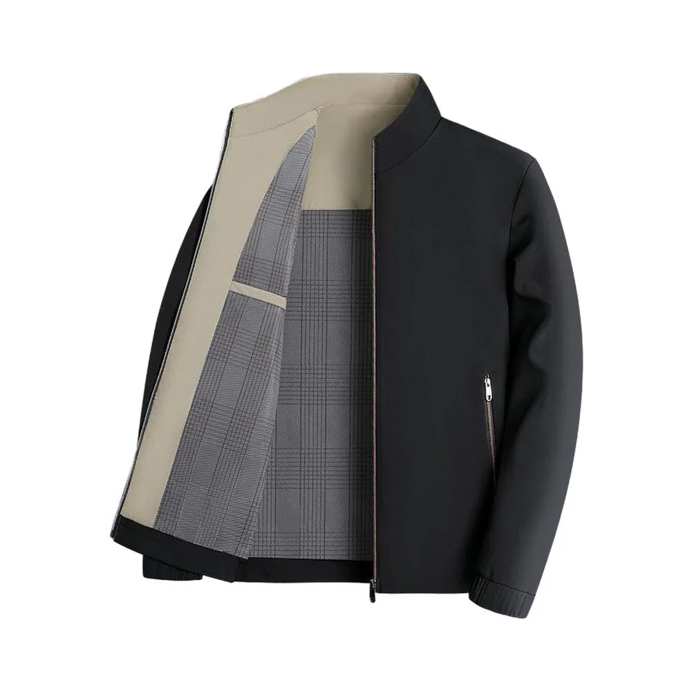 Men's Long Sleeve Casual Jacket Lightweight Waterproof Windbreaker Standing Collar Solid Color for Daily Outdoor Use