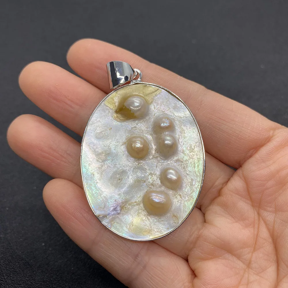 Exquisite Natural Freshwater Pearl Oval Round Pendant Necklace 36-50mm Charm Fashion Making Jewelry DIY Earring Accessories 1Pcs