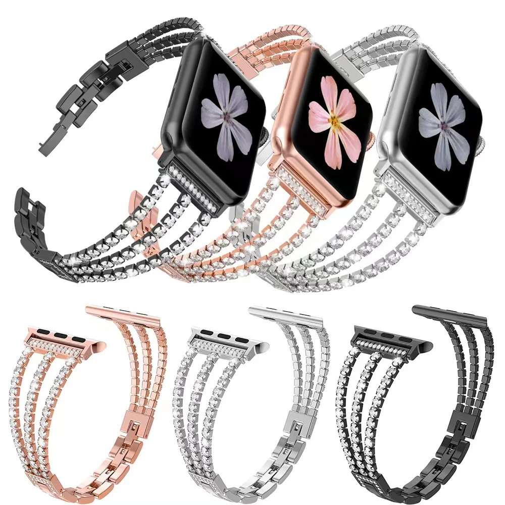 

Браслет металлический для Apple Watch Ultra 8 7 band, роскошный браслет-цепочка для iWatch 6 5 4 SE 44 мм 42 мм 40 мм 38 мм, 45 мм 41 мм