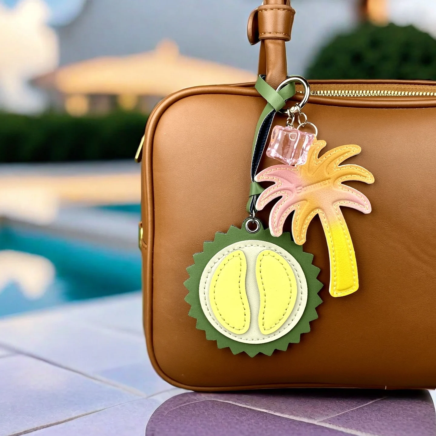 Summer Cool Beach Style Keychain PU Leather/Eva Bag Charm-Coconut Tree/Durian/Cubes/Crocs Shoes/Cocktail-Bag Accessories/Gift