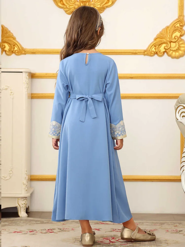 

Middle East Dubai Lace Trim Long Robe Dr Cross-Border Children's Clothing Girls' Dr Ethnic Sle Celebration Dr Poly...