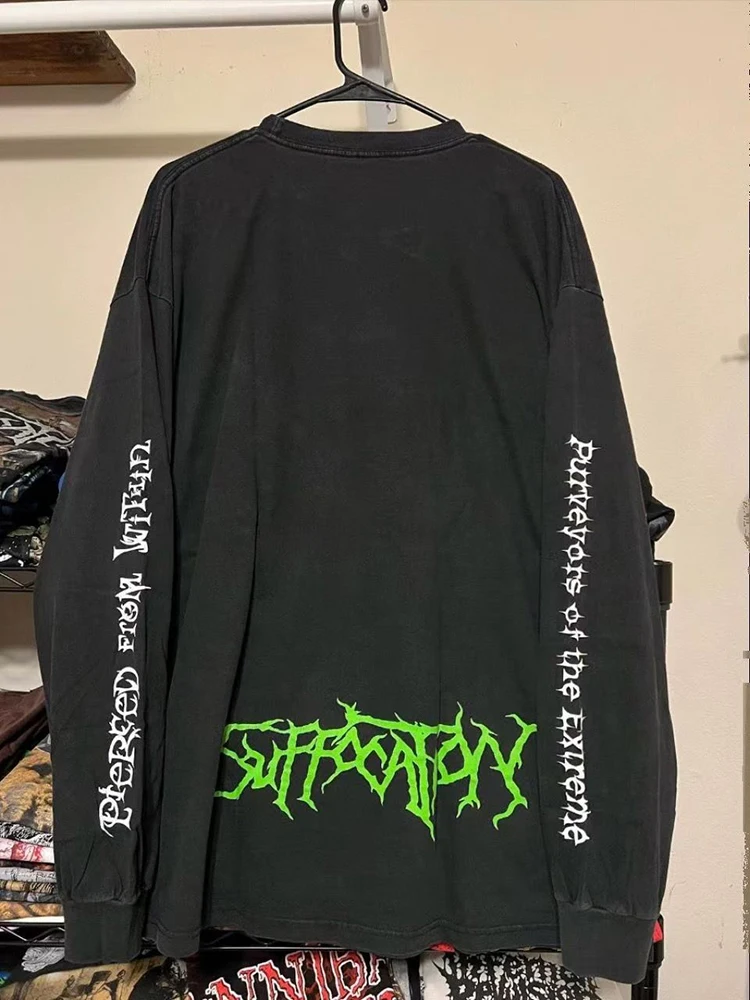 

Y2k готическая американская ретро футболка с длинными рукавами мужская уличная одежда топ Harajuku хип-хоп с принтом букв черная рубашка оверсайз женская