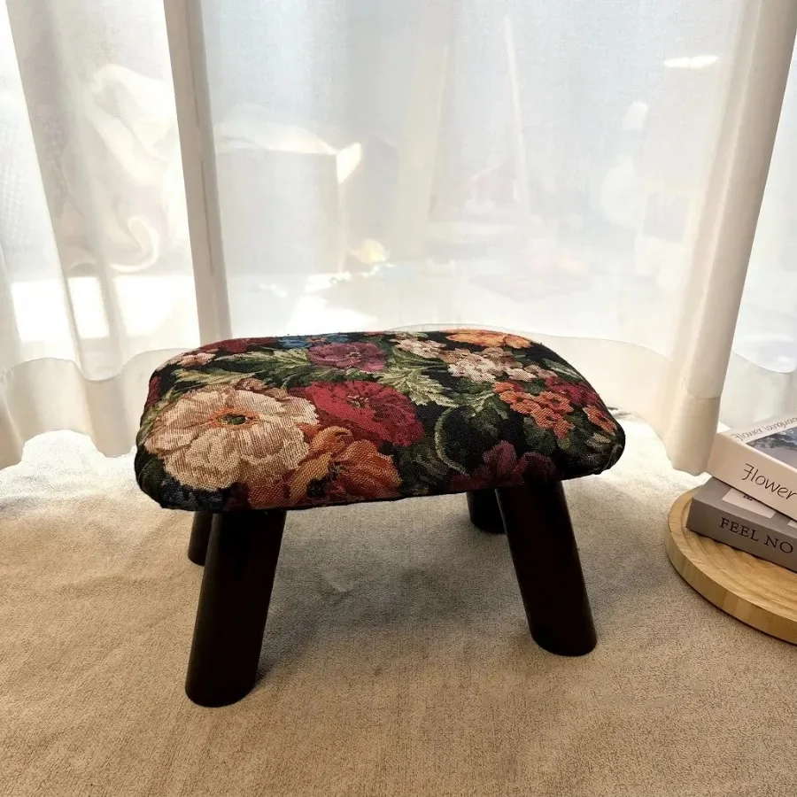 Retro Furniture Flower Footrest Thickened Sponge Stool Handmade Small Stool Classical Durable Entrance Shoe Changing Boarding
