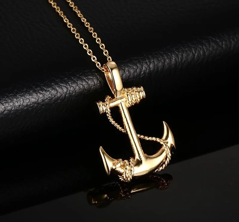 

2025 New Style Boat Anchor Charm Chain Necklace Plated Gold Sailor Necklace Popular Exquisite Jewelry Commemorative Gift for Men