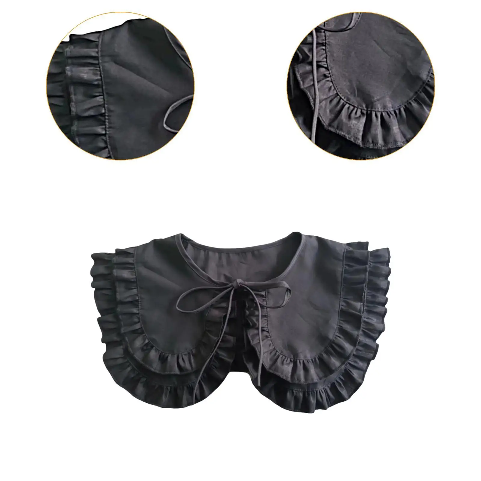 Double Ruffle Detachable Neck Collar Lace Up White Faux Cape Polyester Comfortable for Trendy Women's Sweater Blouses