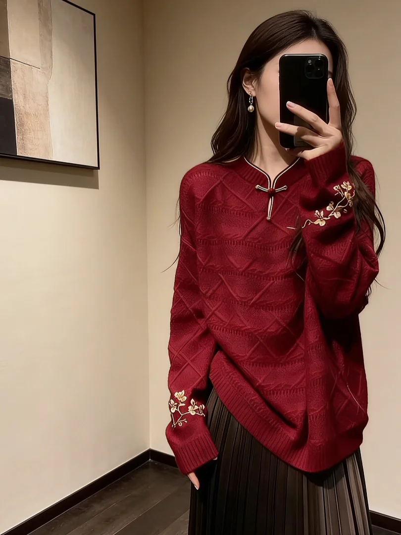 

Потрясающий корейский вязаный зимний топ, базовый слой для ношения под одеждой, красивый, роскошный, элегантный, свободного кроя, с длинными рукавами, Plant Flo...