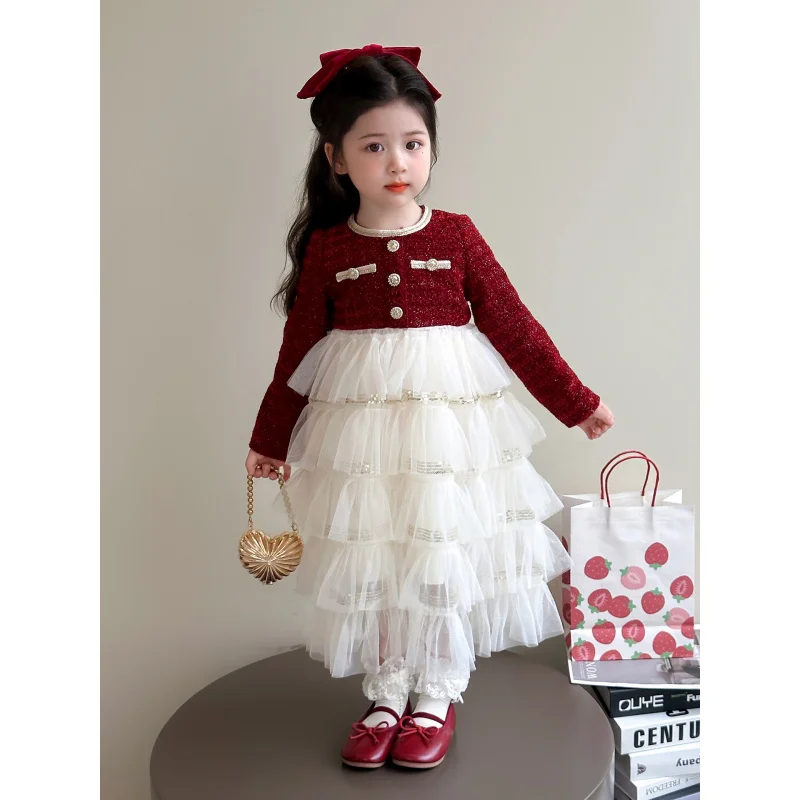 

Girls' Dress Spring and Autumn Outfit2025New Children's Princess Dress Girls' Mesh Cake Dress
