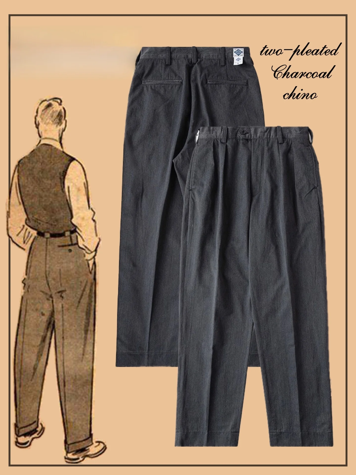 NonStock Carbon Grey Ivy Style High Waist American Retro Prince Cloth Pants Casual Straight Leg Trousers for Men