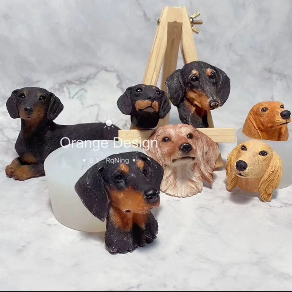 Dachshund Head Plaster Candle Mold DIY Pet Dog Avatar Fondant Clay Mold Car Air Vent Decoration