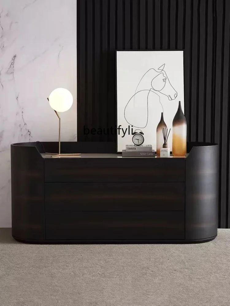 

E1001 ss Легкий роскошный комод в итальянском стиле, дуговый сервант, входной шкаф, стеклянная поверхность, кабина из цельного дерева