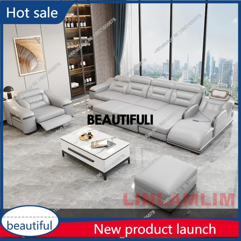 

A38 Современный раскладной кожаный диван-кровать, секционный диван с откидными сиденьями и табуретками, удобный многофункциональный диван