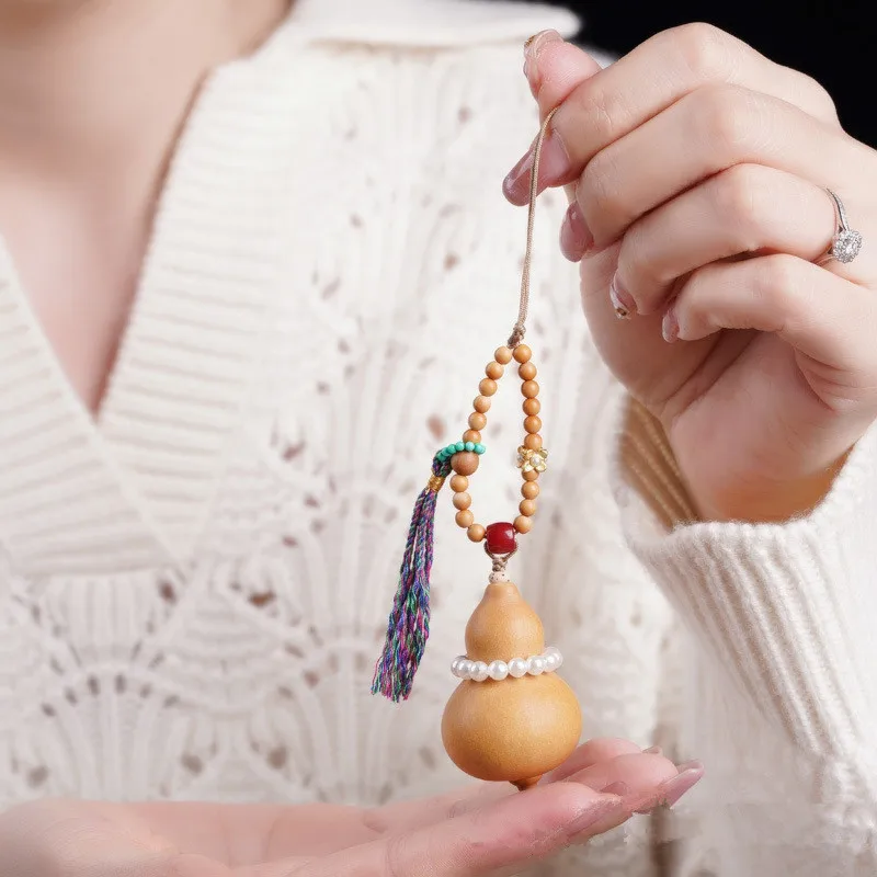 Gourd Mobile Phone Hanging With Olive Core Pearl Shell Sandalwood Hand-woven Pendant Key Chain Play Bag Hanging Accessory