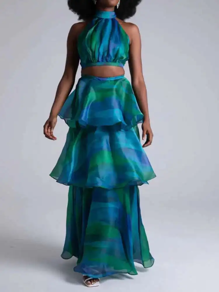 Stand Collar Hollow Out Loungewear Dresses, Women Summer 2025 Sleeveless Fashion Party Dress, Printing Patchwork Ladies Vestidos