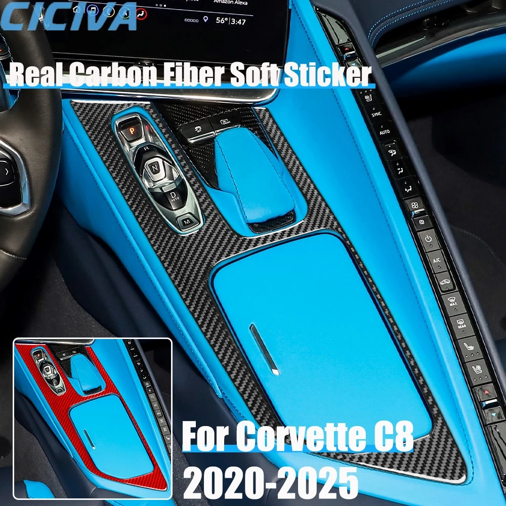 Real Carbon Fiber Car Accessories Gear Shift Surround Cover Soft Sticker For Chevrolet Corvette C8 2020 2021 2022 2023 2024 2025