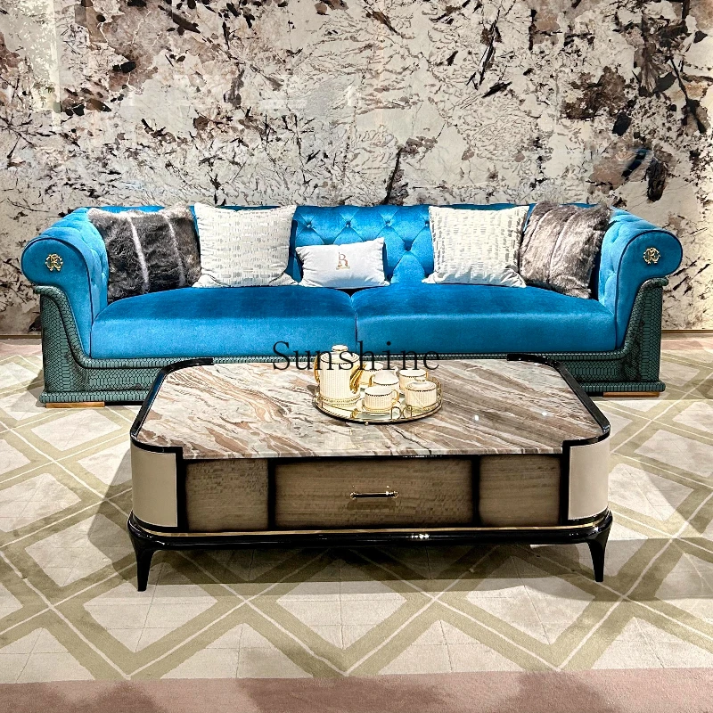 

Italian light luxury villa living room luxury size apartment leather sofa light luxury high-end design