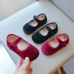 comfortable children's velvet single shoes Little girls princess shoes 2-9years old kids Smooth cloth shoes flat sole purple