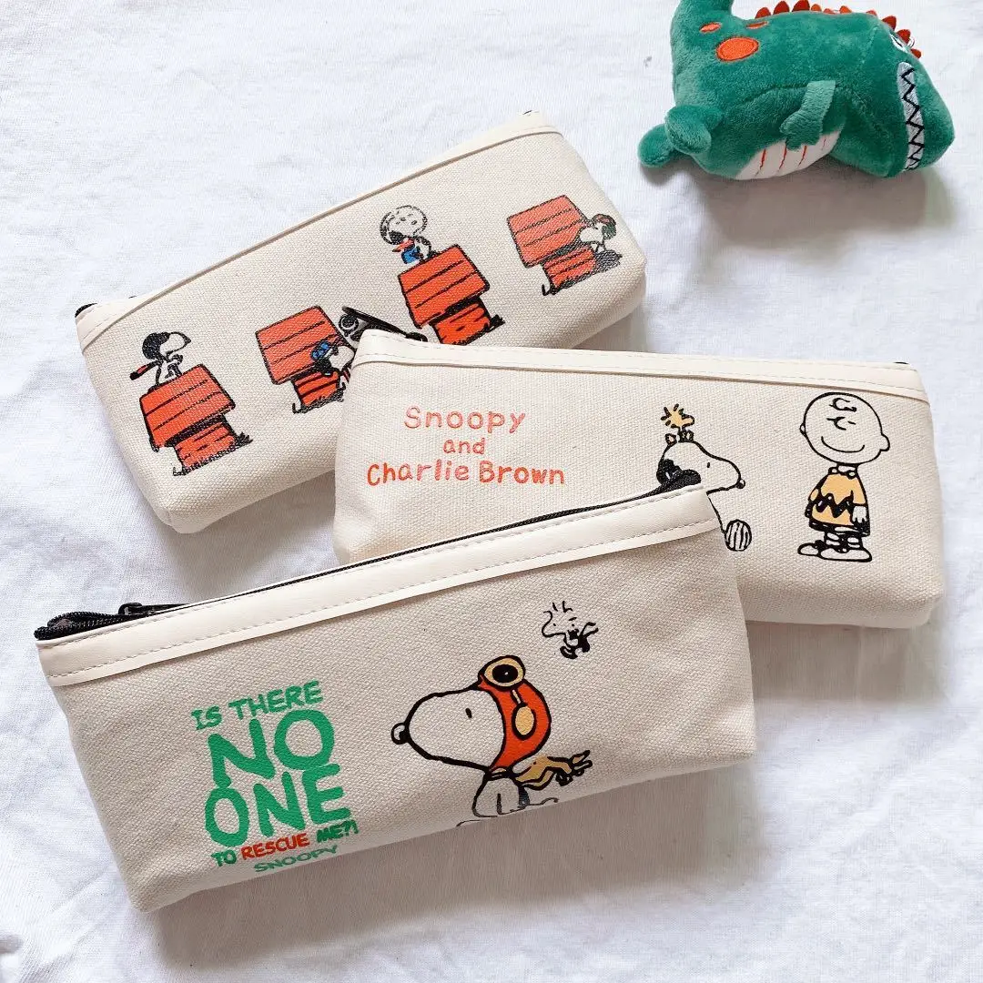 Snoopy Canvas Pencil Case Cartoon Cute Zipper Stationery Box Large Capacity Storage Bag Boy Girl Students School Supplies Gift