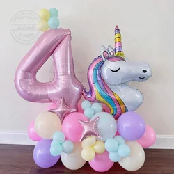 52szt Rainbow Unicorn Theme Balloon Column 32inch Pink Number 1-9th Girl Birthday Party Favors Baby Shower Decorative Balloons