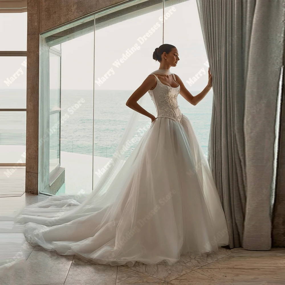 

2025 Modern A-Line Women's Wedding Dresses Sweetheart Collar Tulle Bridal Gowns Sleeveless Mopping Length Vestidos Novias Boda