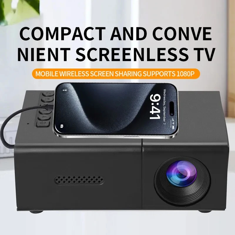 

Household Compact Projector 1080P Adjustable Auto Keystone Correction LED Movie Projector with Stereo Speaker Remote Control