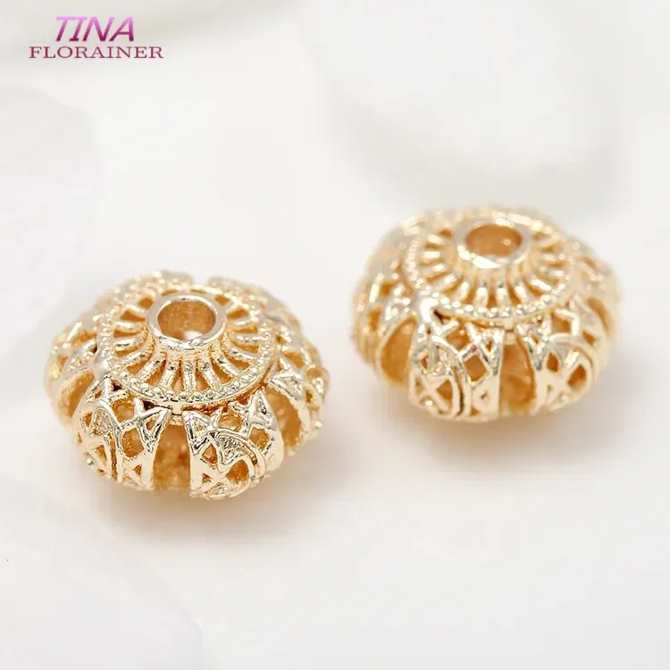 6PCS 8MM 14K Gold Color Plated Brass Hollow Rose Flower Spacer Beads Bracelet Beads High Quality Jewelry Accessories