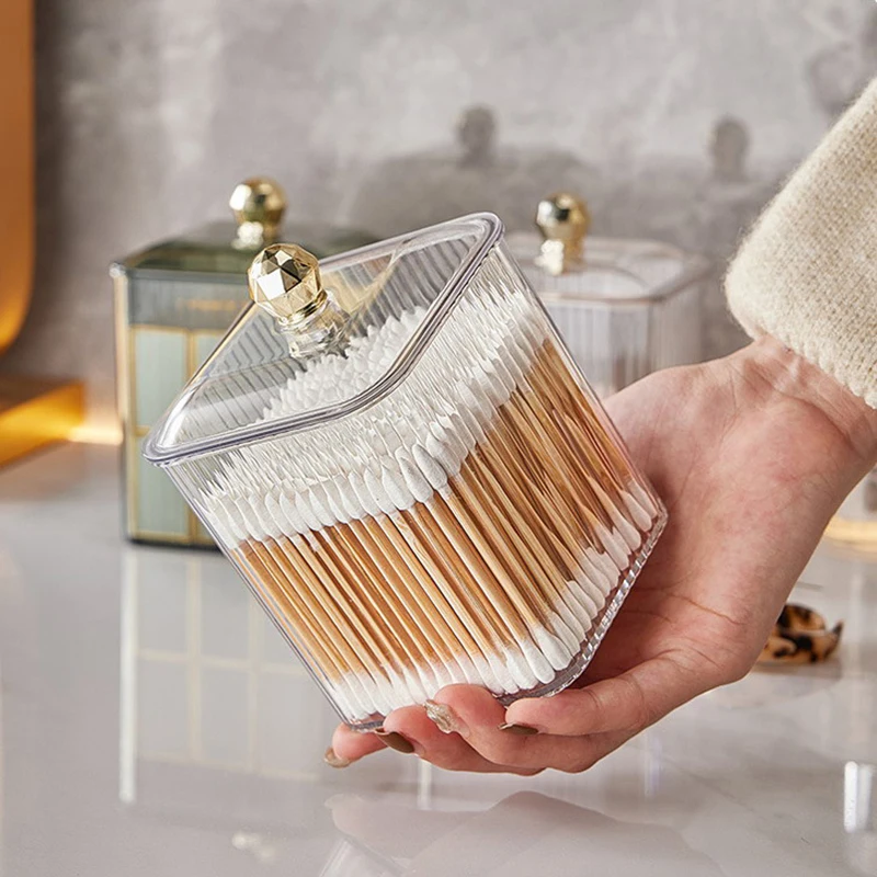 Transparent Desktop Dustproof Single Compartment Organizer Cotton Swabs Toothpicks Dental Floss Cosmetic Organizer