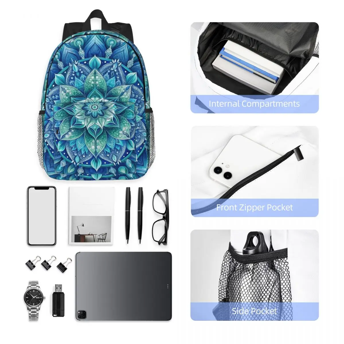 Bohemian Mandala Print Pattern Backpack Student Boys Girls BookBag Men Women School Bag Computer Shoulder Bags
