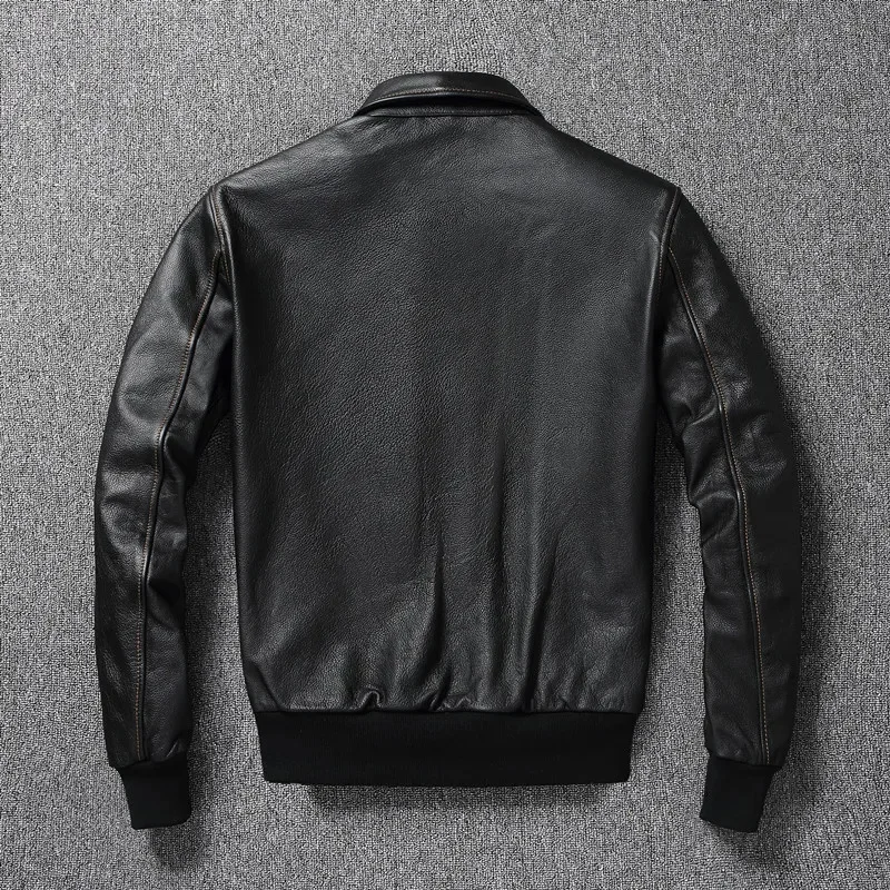 Free ship.Classic Air force A2 style men genuine leather jacket.father's cowhide coat.black plus size casual cloth.