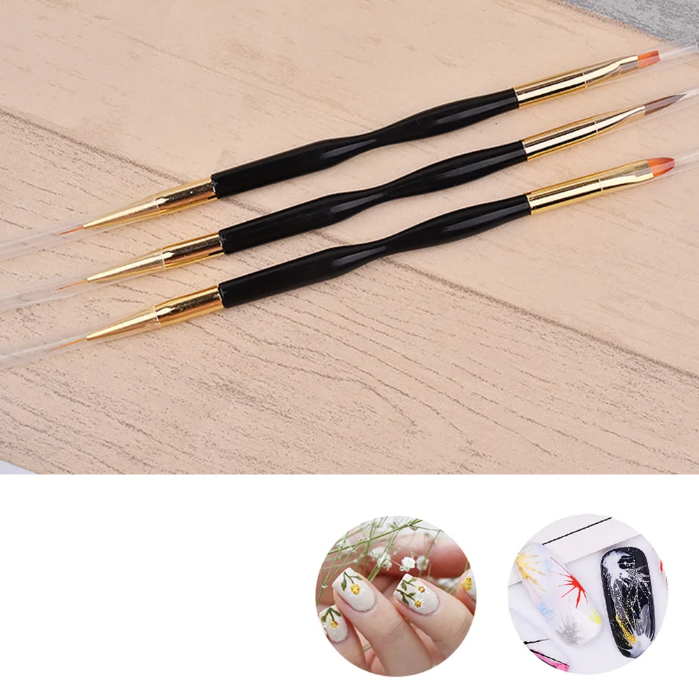 

3 шт., кисть для ногтей с двойной головкой, легкий маленький размер, инструмент для рисования ногтей, инструмент для рисования тонких линий, цветочных узоров, тянущая линия