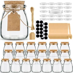 Glass Jars with Lids - Yogurt Jars with PE Lids & Cork Lids & Wooden Spoons & Chalkboard Labels 100ML