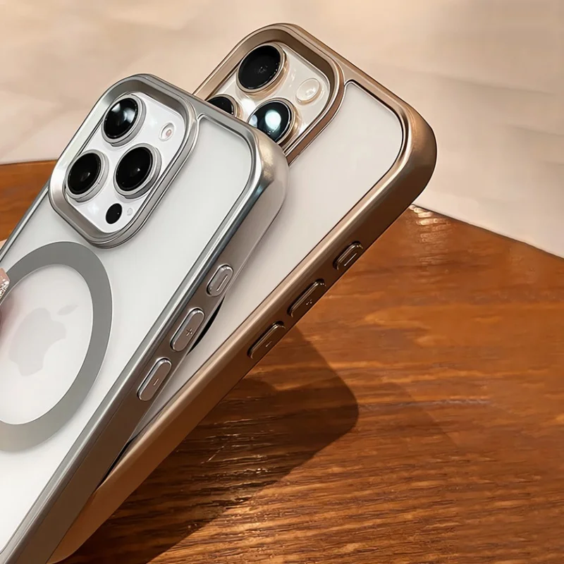 Casing Magnetik Transparan Berlapis Embun untuk iPhone 17 16 15 14 13 12 11 Pro Max dengan Penyangga Lipat untuk Magsafe, Pelindung Anti Benturan