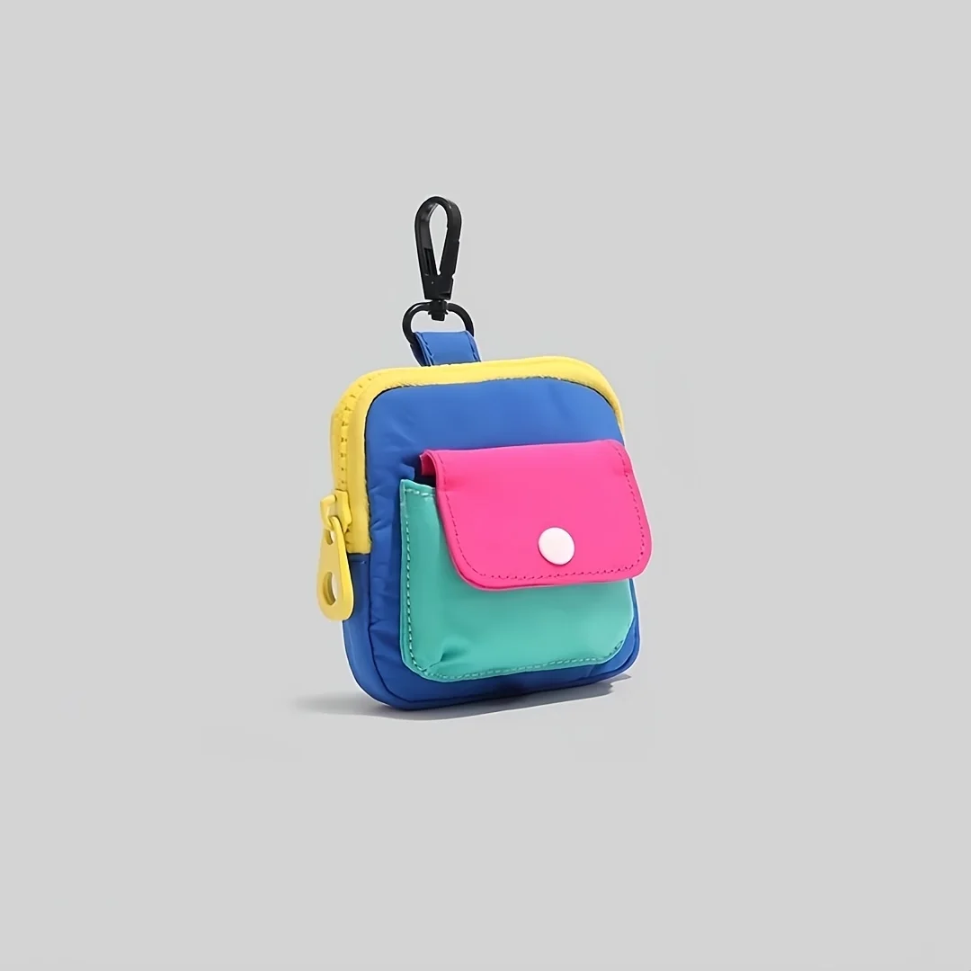 New Mini Coin Purse with Keychain Color-Block Zipper Pouch, Creative Small Storage Bag, Keychain Wallet, Earphone Case, Lipstick Pouch