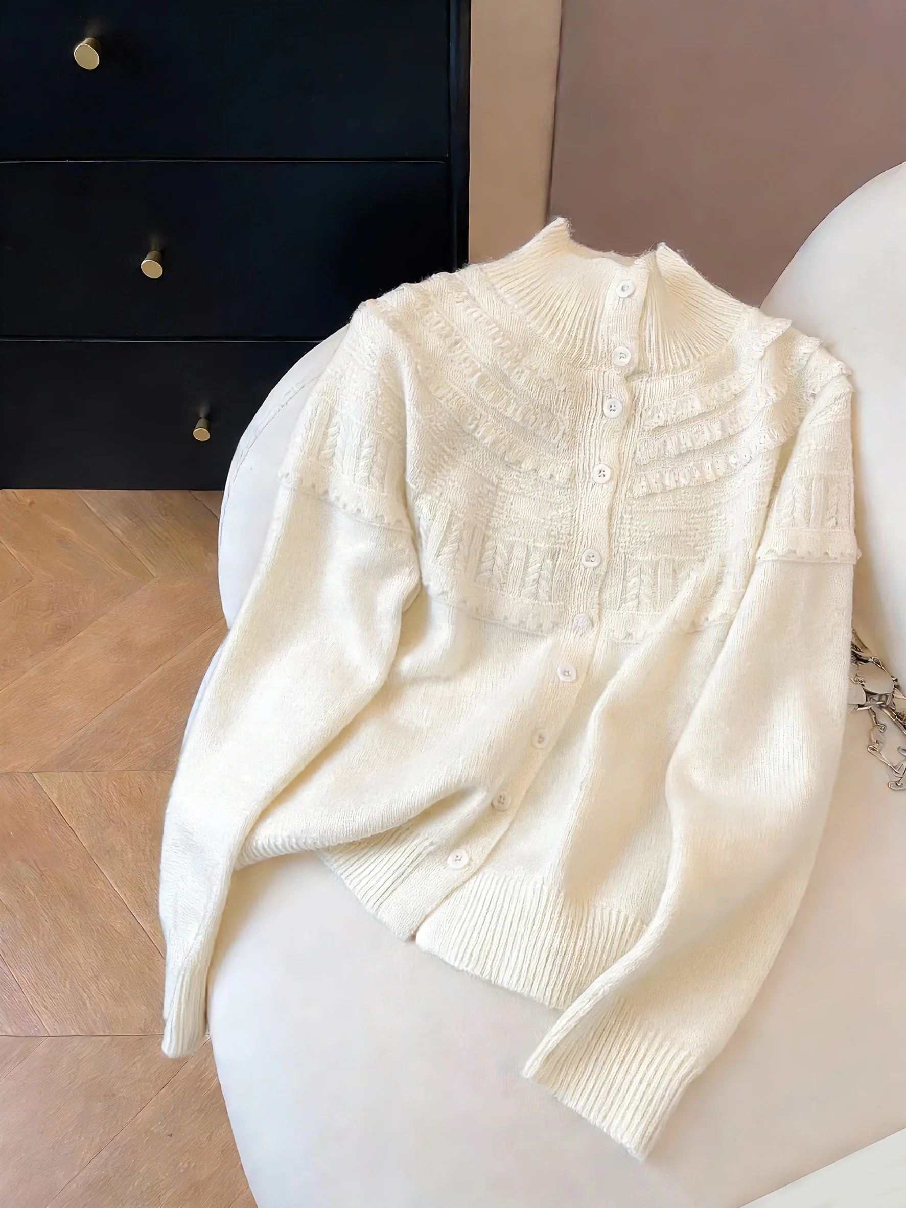 

Стильный белый вязаный свитер с ажурным узором и высоким воротником для мужчин и женщин, весна-осень, мягкий повседневный топ