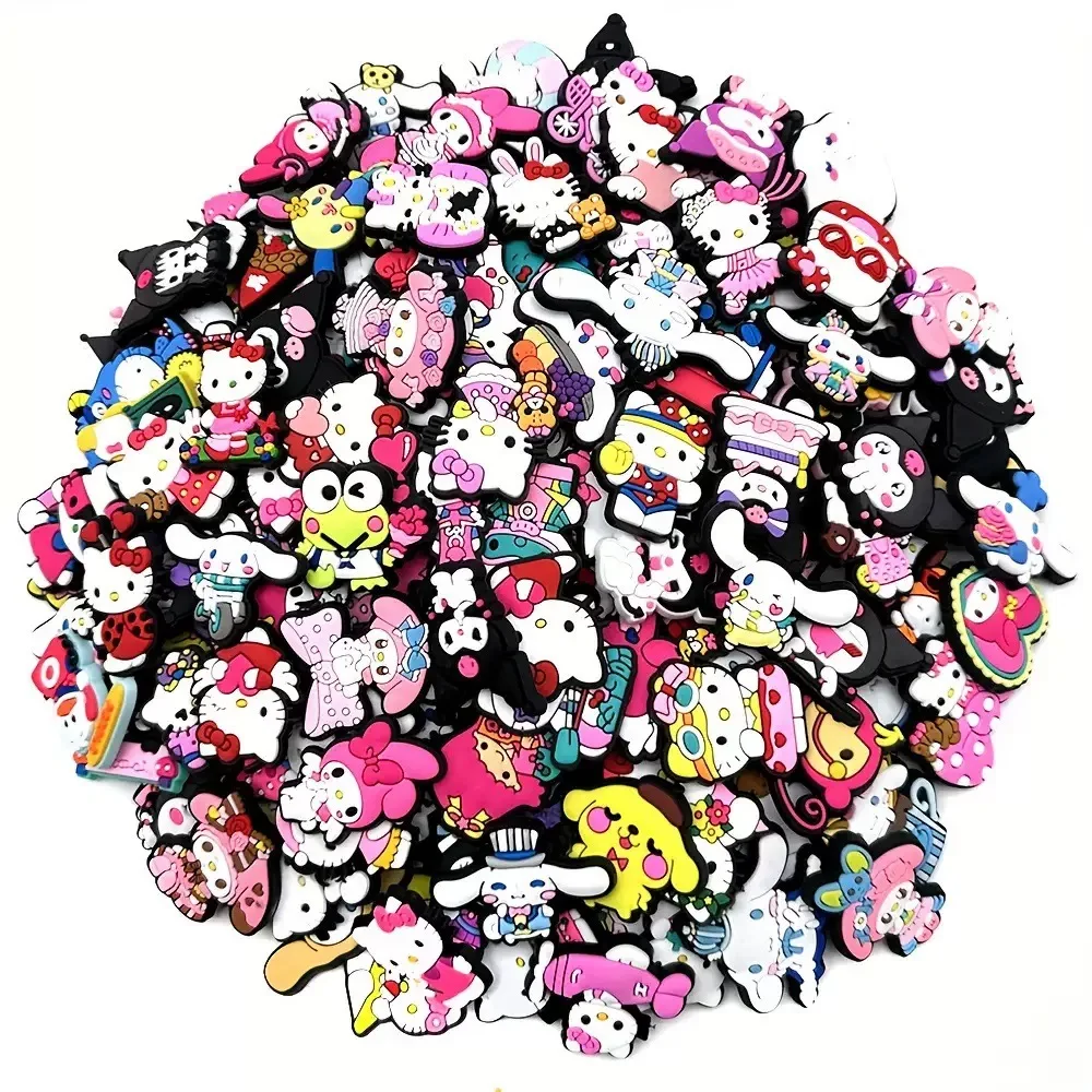 Random 20-100Pcs Sanrio Series Shoe Charms Cartoon Shoes Accessories Decoration Buckle for Clog Sandals Wristband Holiday Gifts