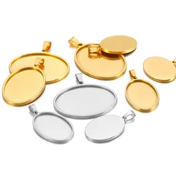 5pcs 18k Gold Oval Shape Pendant Base Stainless Steel Cabochon Base Settings Tray Blank Charms for Jewelry Making Supplies