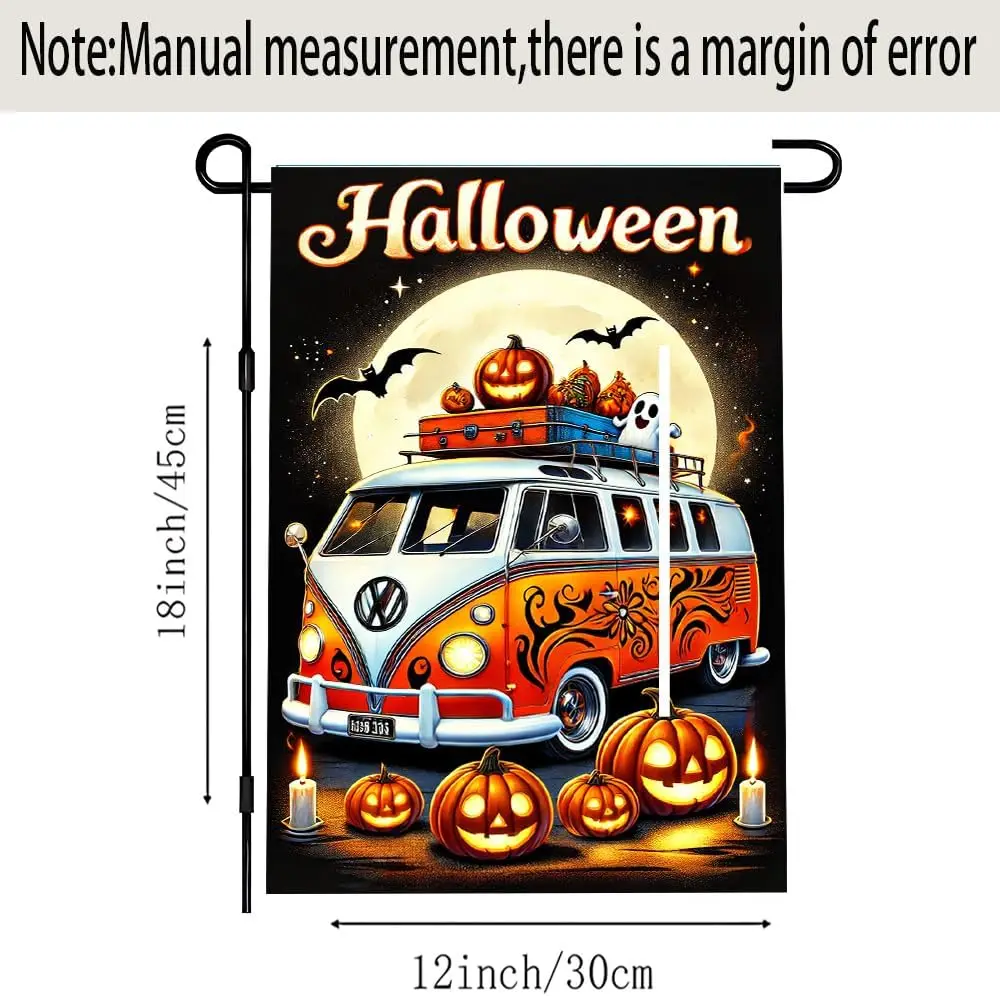 Halloween Garden Flag Vintage Van Pumpkin Ghost 12 x 18 Inch Double Sided Holiday Garden Flag for Outdoor Decorations IIK AA yyi