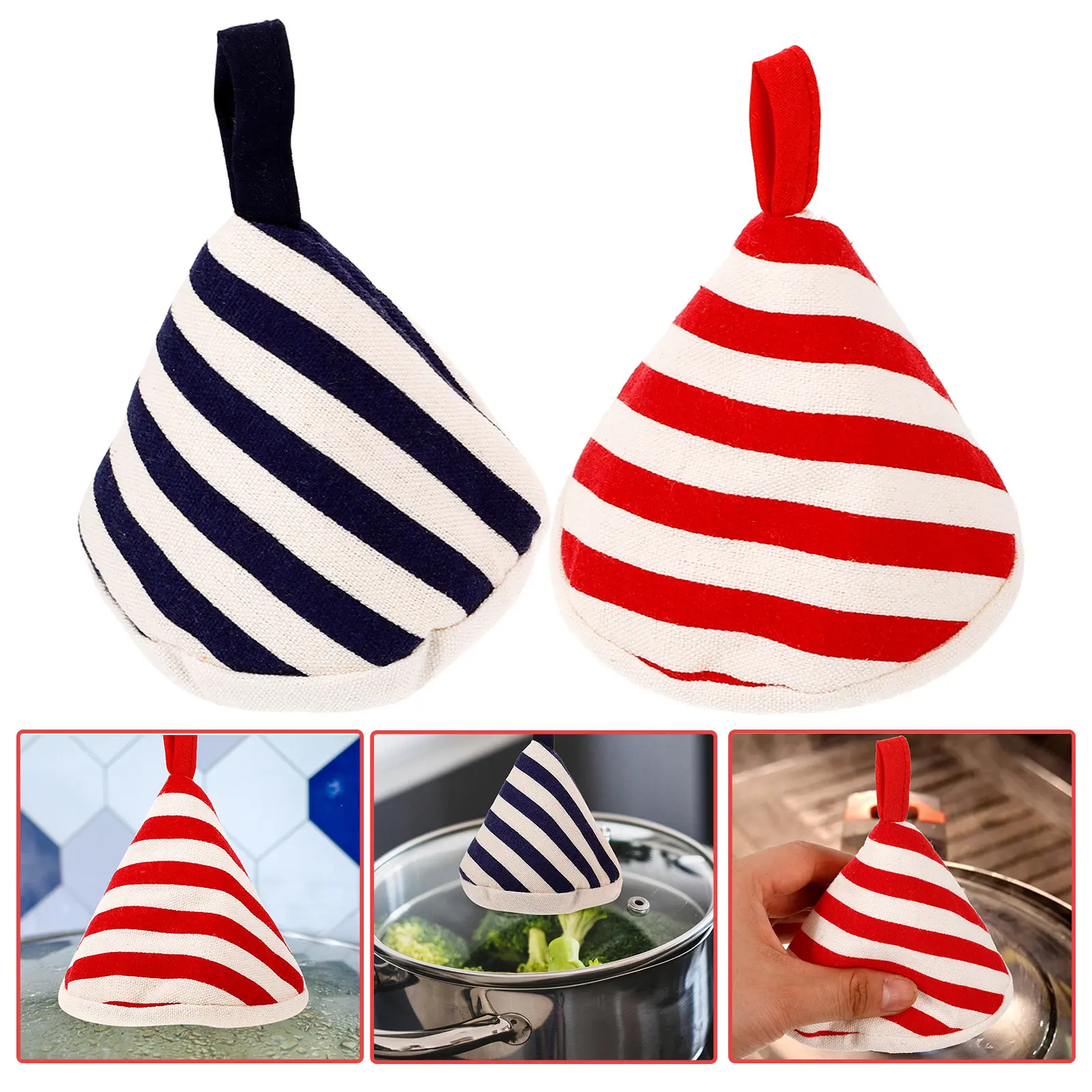 2Pcs Triangular Pot Lid Knob Cover Cotton Polyester Anti-Scald Handle Sleeve Heat Insulating Kitchen Gadget Pot Lid Handle