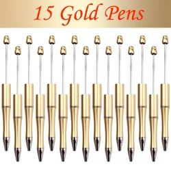 15Pcs Gold Beaded Ballpoint Pen Pens Gift for Writing Beadable Pens Beadable Pen DIY Gift for Student Office Supplies