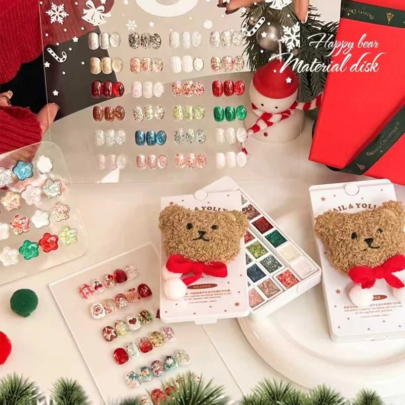 24색 크리스마스 레드 그린 솔리드 젤 네일 폴리시 팔레트 반영구 글리터 골드 실버 UV/LED 소크 오프 젤 바니시