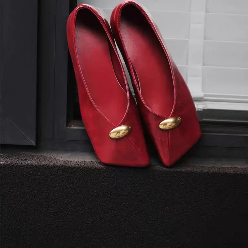 Spring And Autumn Style Women'S Le Fu Shoes - One Piece Square Head Thick Bottom Low Top Single Shoe Comfortable Driving Shoes
