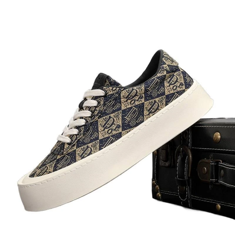 

New Spring Men's Shoes Chinese Style Breathable Plaid Shoes No-Lace Men's Low-Top Casual Canvas Shoes