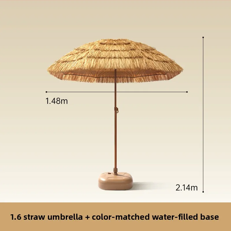 Foldable Faux Straw Thatched Umbrella - Outdoor Beach Patio Sunshade ，UV Protection Umbrella for Garden Villa Scenic Area
