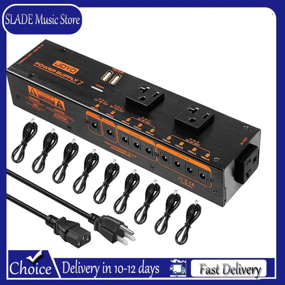 

JOYO JP-07 Guitar Pedal Power Supply 9 Isolated DC Outputs 9V 12V 18V 3 AC Sockets Noise Filter USB Charger for Effects Pedal
