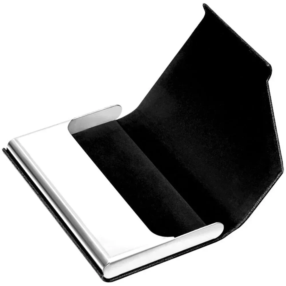 Magnetic PU Leather Business Card Holder, Stainless Steel Card Case for Men & Women, Office Gift, Holds 20 Cards