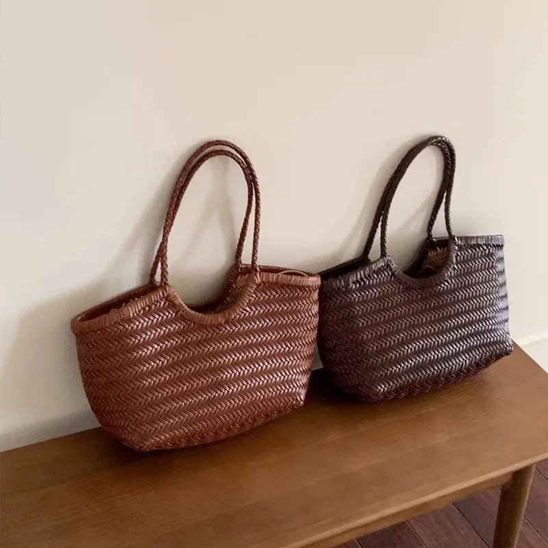 Französische Handgewebte Damen-Tragetasche Große Gemüsekorb-Tasche mit Lässiger Innentasche zum Einkaufen Schulter- und Unterarm-Tragetasche – Detail 10